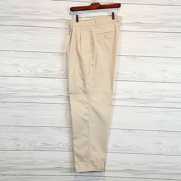 Saville Row Men's cotton chinos pleated front - ivory tan Size 34X32 - Picture 1 of 14